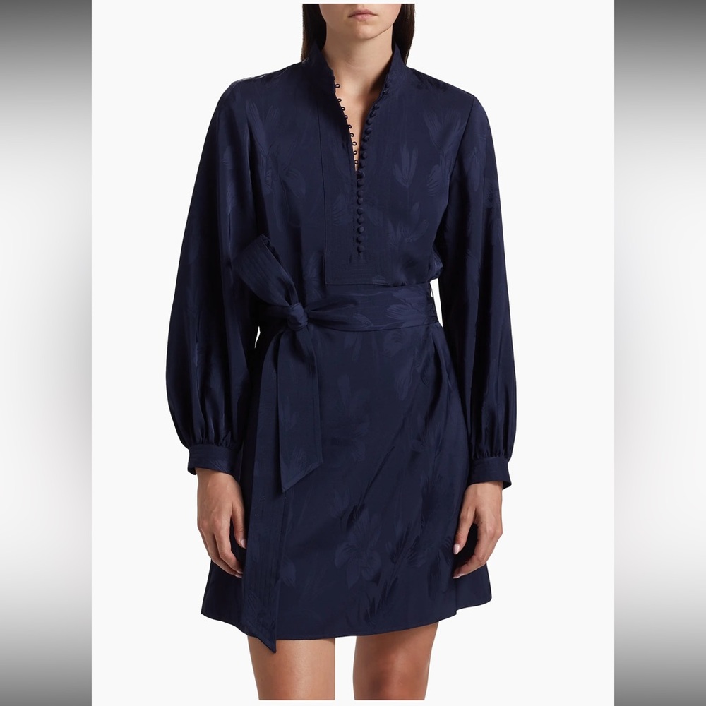 Figue Izzie Floral Jacquard Mini dress Long Sleeve S Festive Preppy Career Blue - Picture 1 of 10